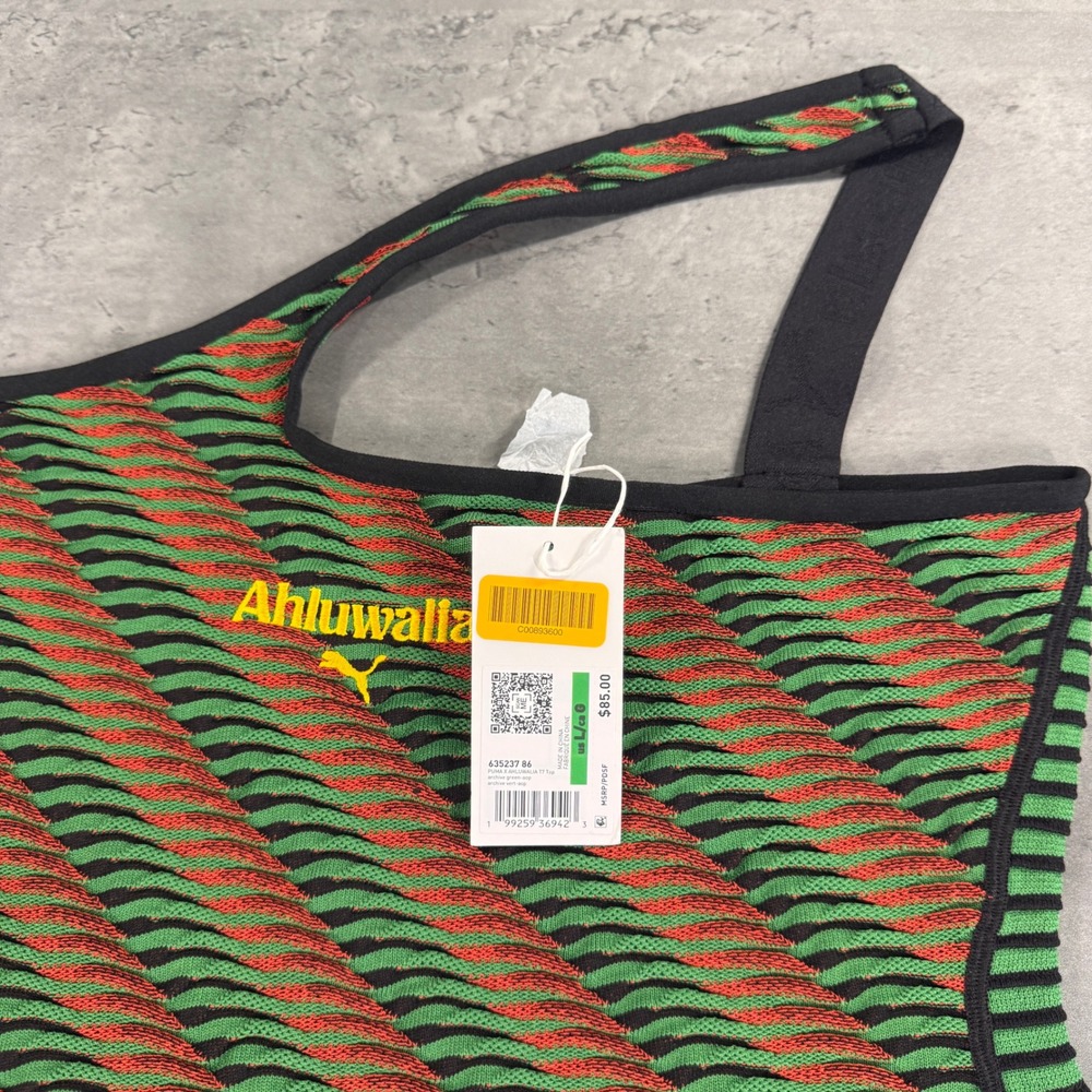 Puma Top Womens L Ahluwalia T7 Top Archive Green Red One Shoulder Knit NEW - Picture 4 of 11